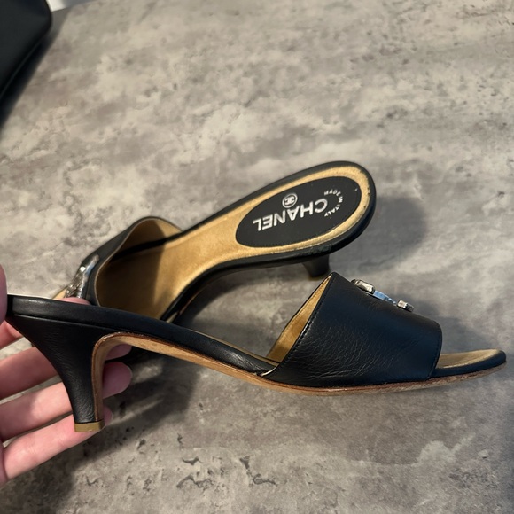 Chanel Silver Logo Black Kitten Heels - Picture 5 of 11